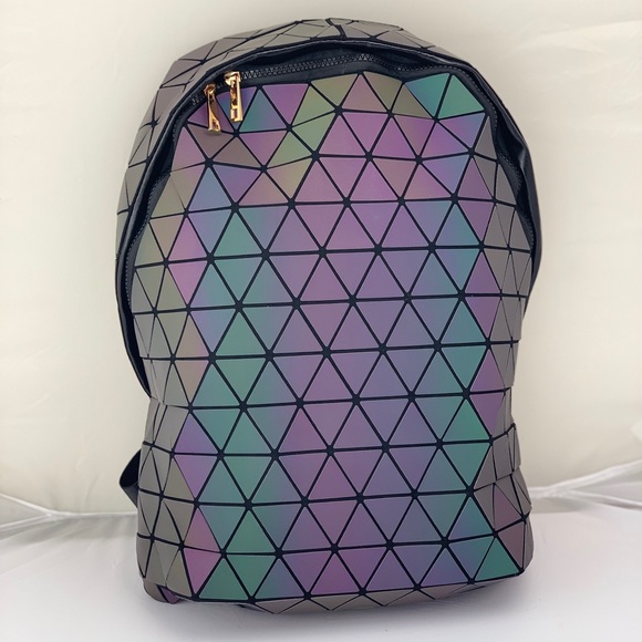 Handbags - Large Luminous Holographic Geometric Backpack